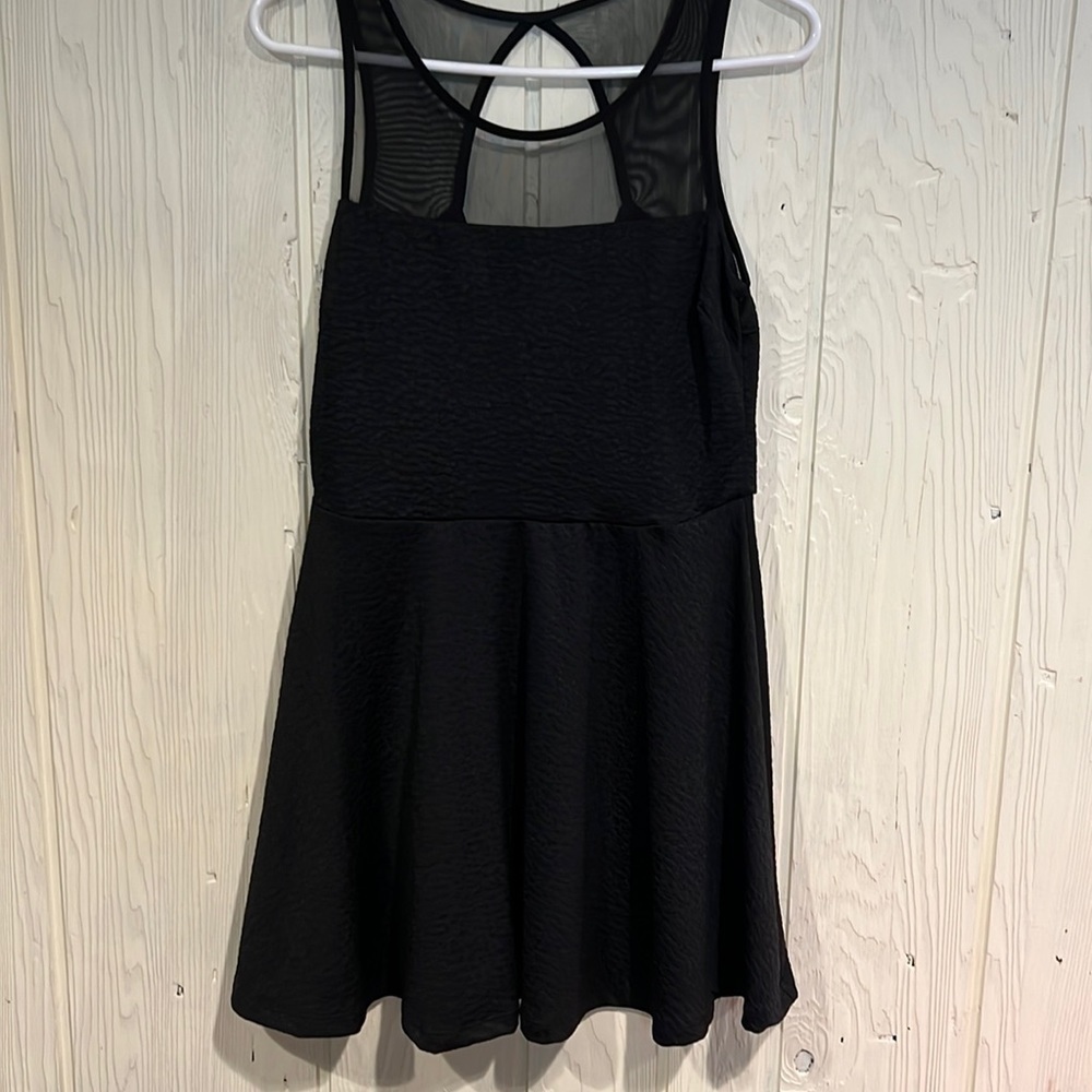 Poof Couture Black Dress Sheer Neck Large MWT